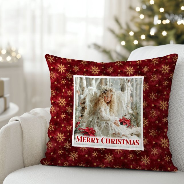 Frostig viktoriansk ängel röd och guld presentkudd kudde (Frosty Victorian Angel Red and Gold Gift Pillow)