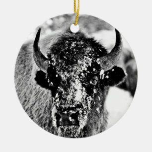 Frostig Yellowstone Bison Julgransprydnad Keramik