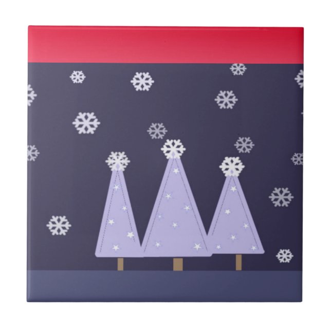 Frostiga blå julgranar kakelplatta (Framsidan)