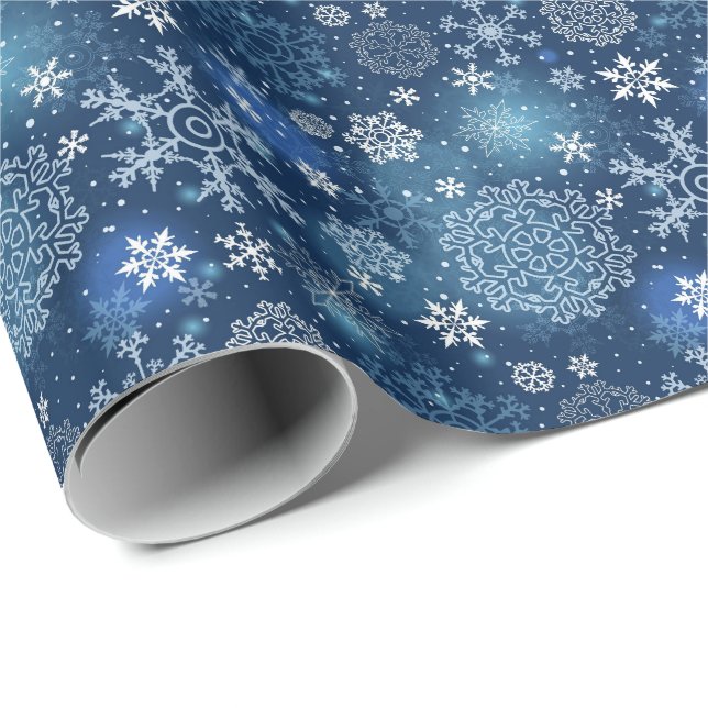 Frostiga blå snöflingor Mönster Presentpapper (Rullad Hörn)