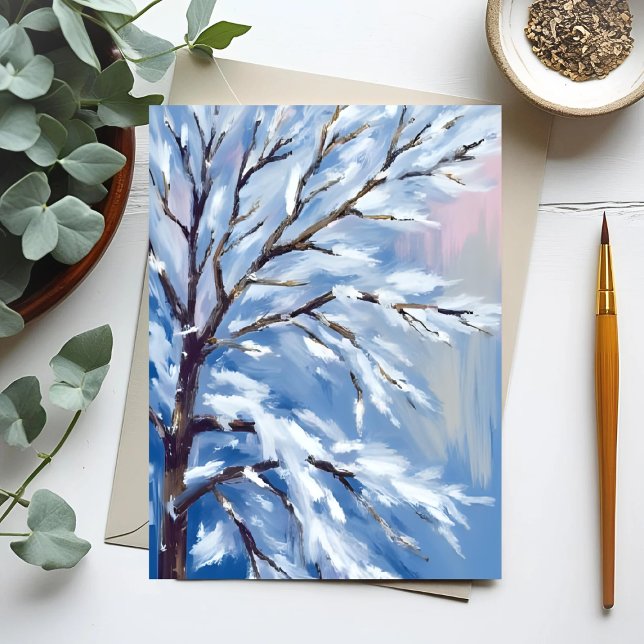 Frostiga Grenar | Vinter Snö Träd Målning Vykort (Skapare uppladdad)