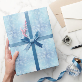 Frostiga Snöflingor Blå Jul Presentpapper