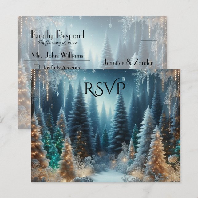 Frostiga tallar i vinterglans Bröllopsanmälan Inbjudan Vykort (Fram/baksida)