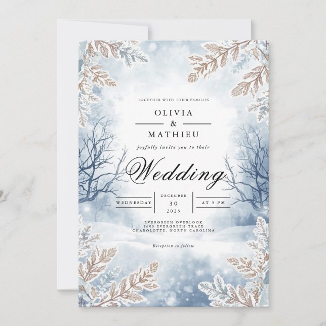 Frostigt landskapsgrenhochzeit inbjudningar (Framsida)