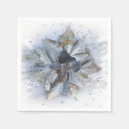 Frostigt löv på vit brun snö-grått vintern pappersservett
