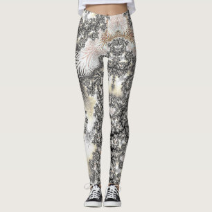 Frostigt Silver Ice Crystals, fruset utsvävande ko Leggings