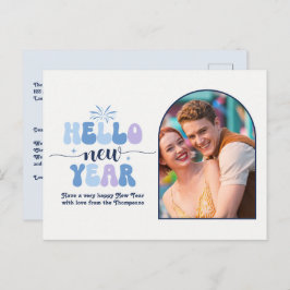 Frostlight Retro New Year Retro Modern Blue Photo Helg Vykort