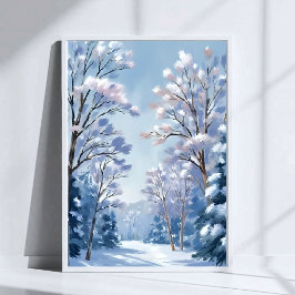 Frostlight skog | Vinter Snö Akvarell Natur Poster