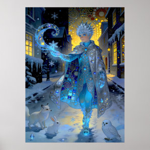 Frostmakare på en månbelyst gata – En vinters port Poster