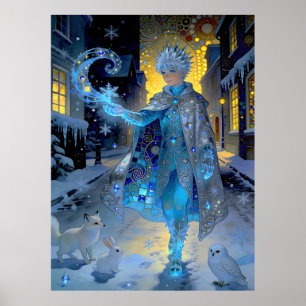 Frostmakare på en månbelyst gata – en vinterskildr poster