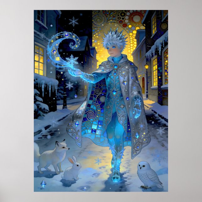 Frostmakare på en månbelyst gata – en vinterskildr poster (Framsidan)