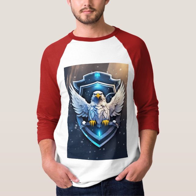 Frostwing Alliance: Futuristiska Eagle-Raven Emble T Shirt (Framsida)