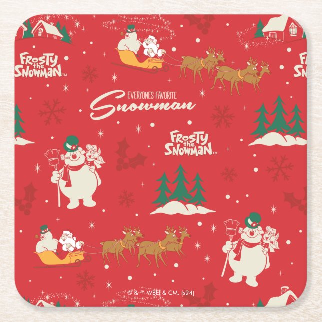 Frosty - allas favoriter Snögubbe Mönster Underlägg Papper Kvadrat (Framsidan)