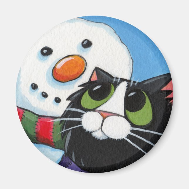 Frosty and Sox - Cat and Snögubbe Magnet (Framsidan)
