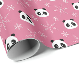 Frosty Berry Rosa - Cute Pandas med Snöflingor Presentpapper