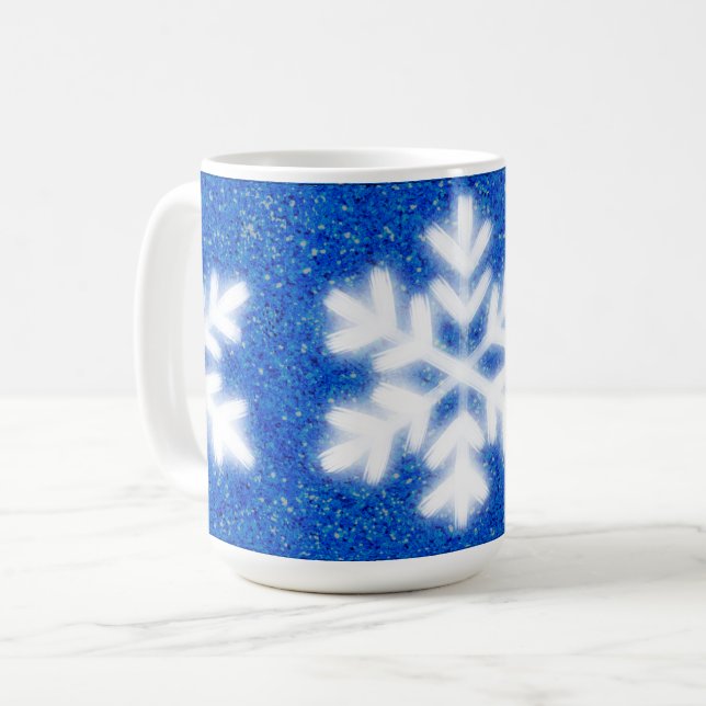 Frosty Blue North Pole snöflingor | Pärlande snö Kaffemugg (Framsida vänster)