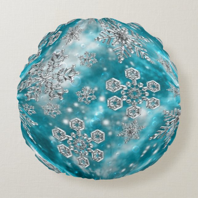 Frosty Blue Snowflake Bubble Dekorativ kudde (Framsidan)