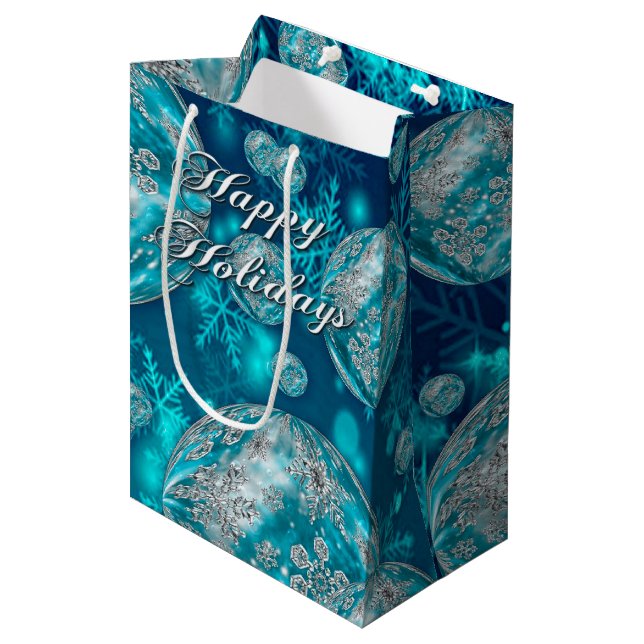 Frosty Blue Snowflake Bubbles Helgdag Gift Bag (Framsidan Vinklad)