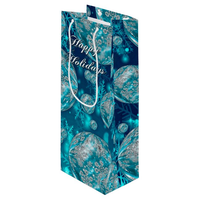 Frosty Blue Snowflake Bubbles Helgdag Vin Bag (Framsidan Vinklad)
