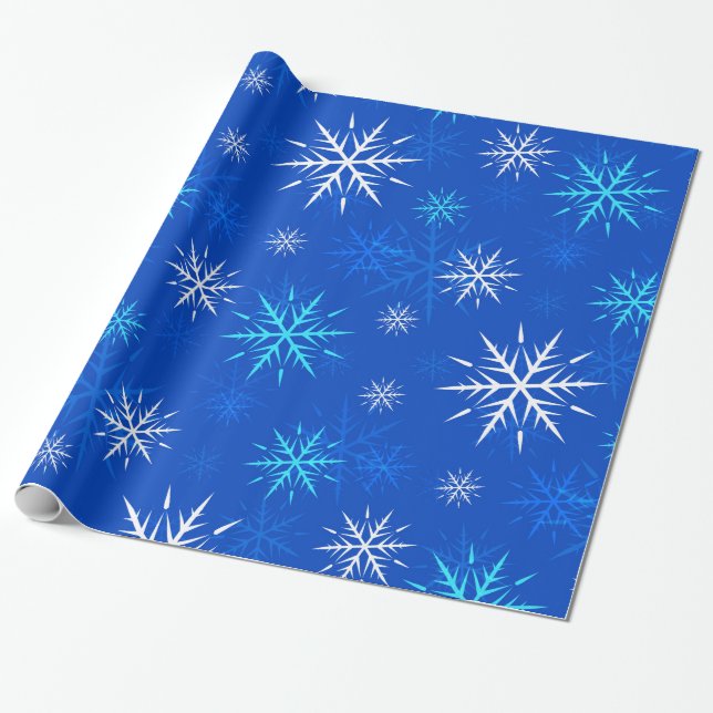 Frosty Blue Snowflake Wrapping Papper Presentpapper (Utrullad)