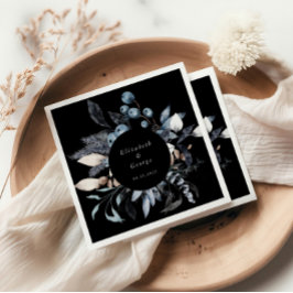 Frosty Blue Winter Blommigt Monogram Bröllop Pappersservett