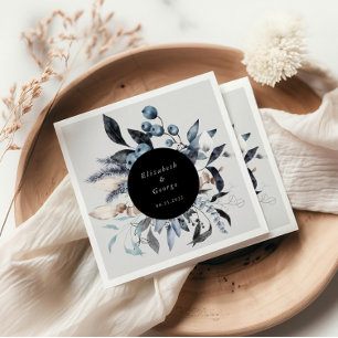 Frosty Blue Winter Blommigt Monogram Bröllop Pappersservett