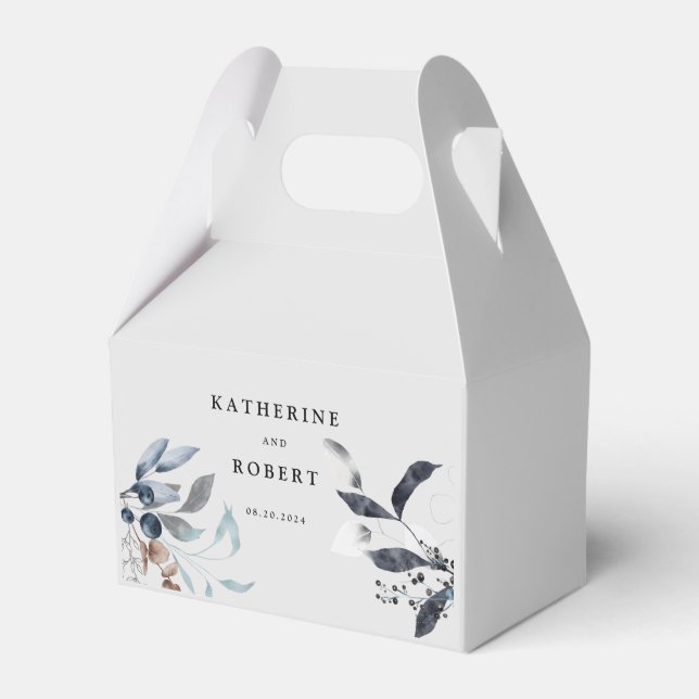 Frosty Blue Winter Blommigt Monogram Bröllop Presentaskar (Framsidan Sidan)