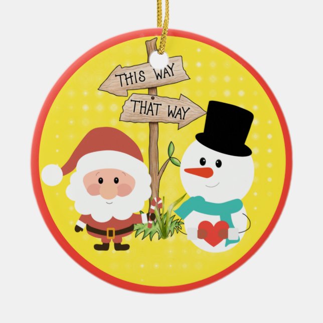 Frosty eller Santa? Hur går det till jul? Julgransprydnad Keramik (Framsidan)