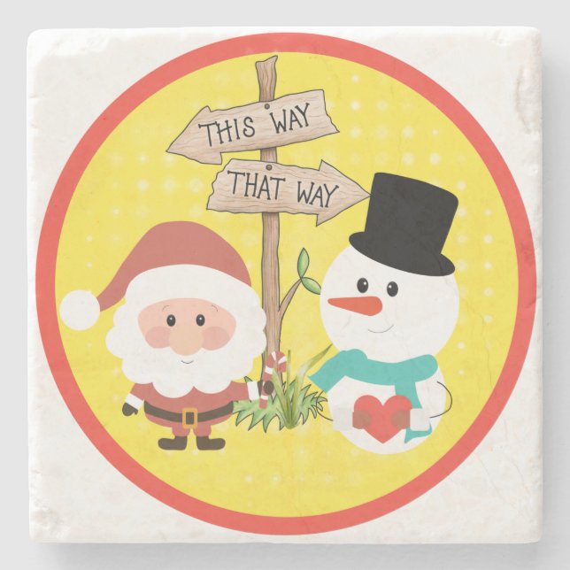 Frosty eller Santa? Hur går det till jul? Stenunderlägg (Framsidan)