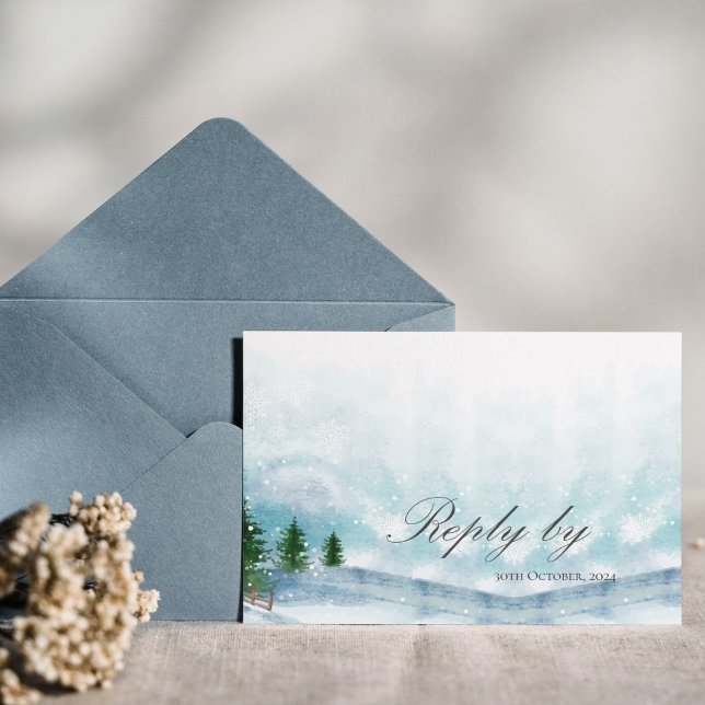 Frosty Fairytale Snowy Snöflingor Winter Wedding OSA Kort (Frosty Fairytale Snowy Snowflakes Winter Wedding RSVP Card)