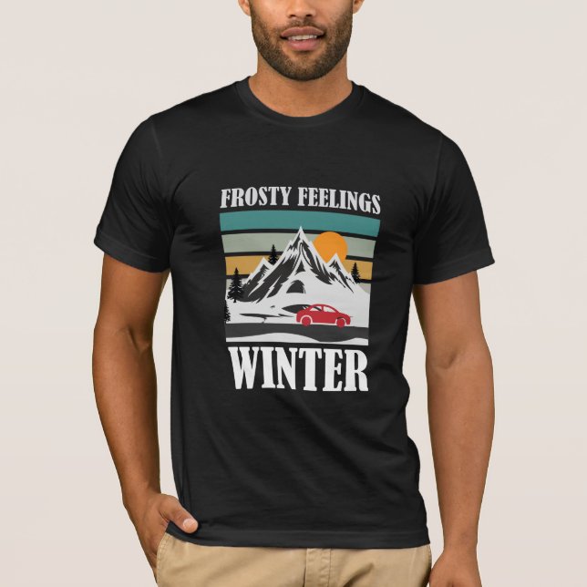 Frosty Feelings Winter Mountain Red Car T-Shirt (Framsida)