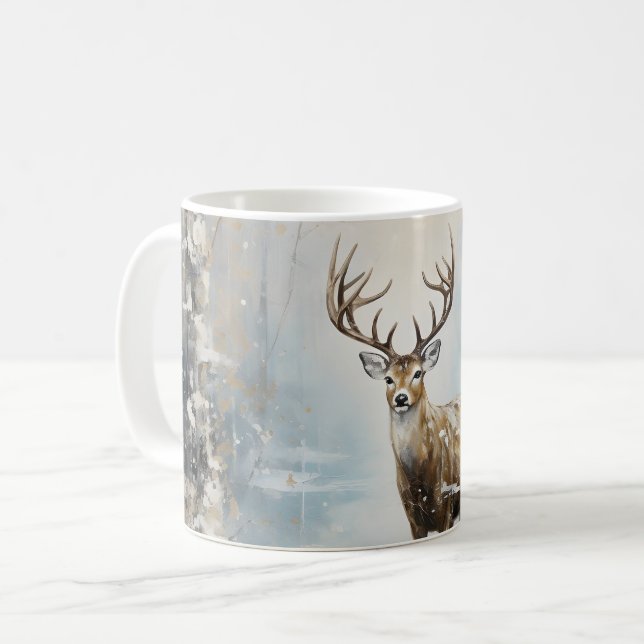 Frosty Forest Woodland Hjort Kaffemugg (Framsida vänster)