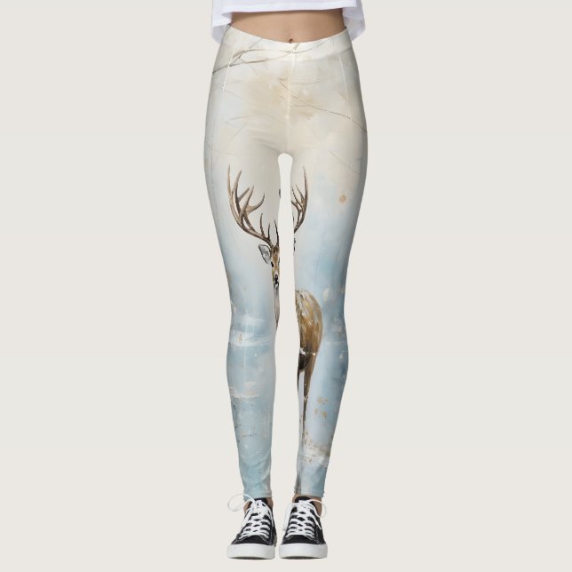 Frosty Forest Woodland Hjort Leggings (Framsida)