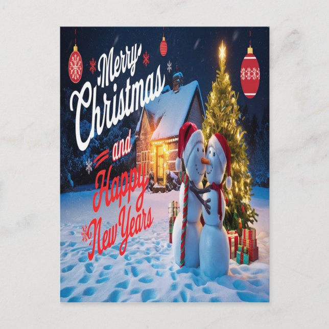 Frosty Friends: Snögubbe och Julgran Dance Vykort (Framsida)