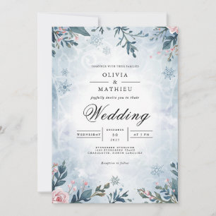 Frosty Gren Blommigt Winter Wedding Inbjudningar