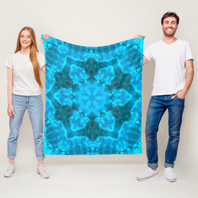 Frosty Ice Blue Snowflake Kaleidoscope Mönster Fleecefilt (På plats)