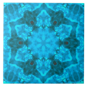 Frosty Ice Blue Snowflake Kaleidoscope Mönster Kakelplatta
