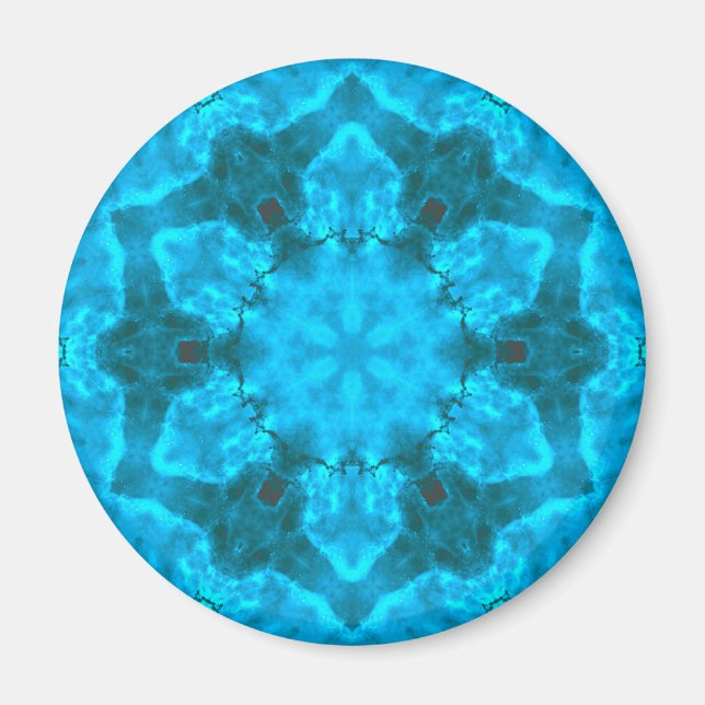 Frosty Ice Blue Snowflake Kaleidoscope Mönster Magnet (Framsidan)