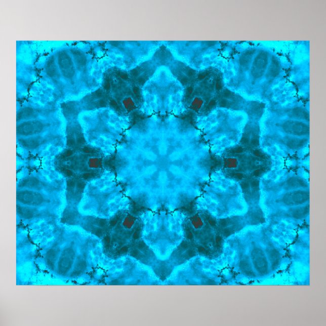 Frosty Ice Blue Snowflake Kaleidoscope Mönster Poster (Framsidan)