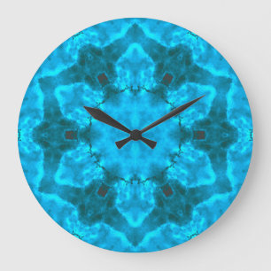 Frosty Ice Blue Snowflake Kaleidoscope Mönster Stor Klocka