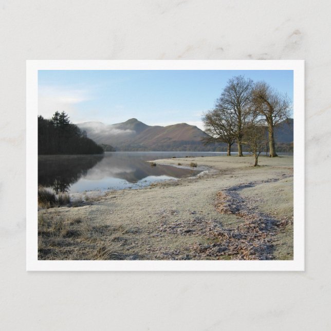 Frosty Morgon vid Strandshag Bay: Derwentwater Pos Vykort (Framsida)