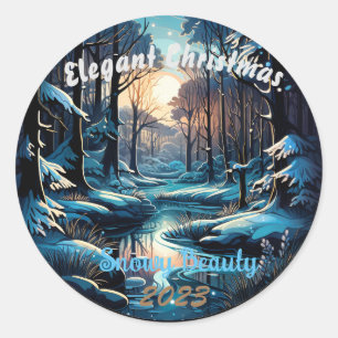 Frosty Mörk Forest Round Sticker Runt Klistermärke