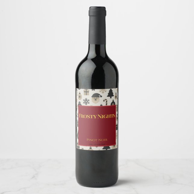 Frosty Nights • Minimalist Christmas Wine Label Vinflaska Etikett (Framsida)