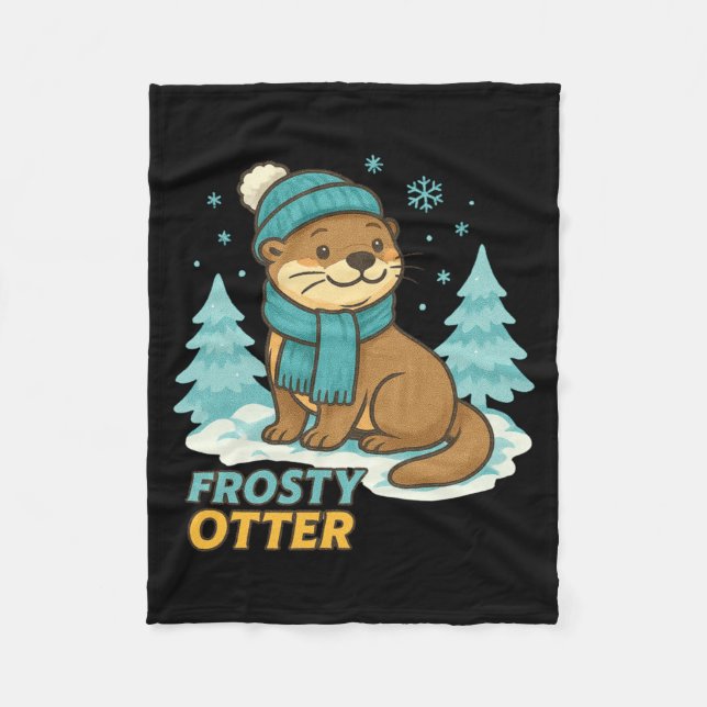 Frosty Otter Winter Charm Art Long Sleeve  Fleecefilt (Framsidan)