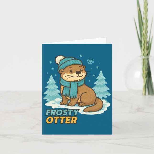 Frosty Otter Winter Charm Art Long Sleeve  Kort (Framsida)
