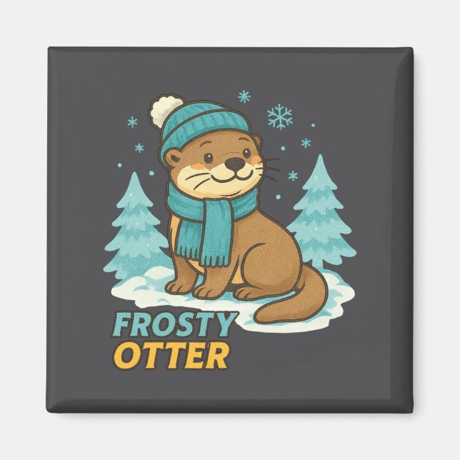 Frosty Otter Winter Charm Art Long Sleeve  Magnet (Framsidan)