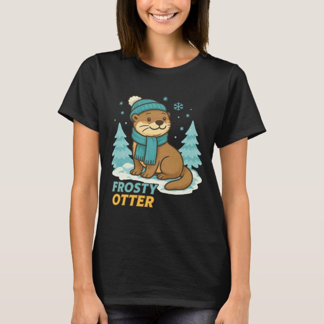 Frosty Otter Winter Charm Art Long Sleeve  T Shirt (Framsida)