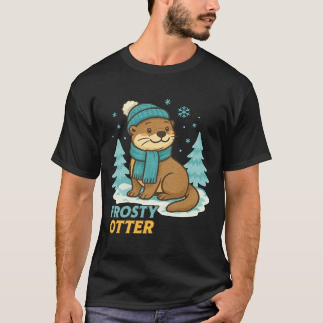 Frosty Otter Winter Charm Art Long Sleeve  T Shirt (Framsida)