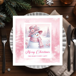 Frosty Pink Snowman Napkins Pinkmas Winter Scene Pappersservett