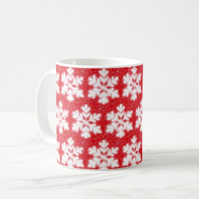 Frosty red North Pole snöflingor | Pärlande snö Kaffemugg (Framsida vänster)